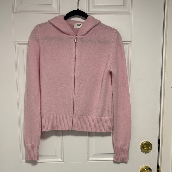 Aritzia Light Pink Zip-Front Hooded Cardigan - Picture 3 of 12